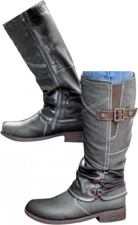 Generic Knee High Boots Biker Boots for Women Slim Calf Boot for Women Combat Boot Mid Calf Chunky Heel Slip on Round Toe Booties with Low Heel Dressy Vintage