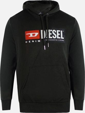 Diesel Mens Diesel Denim Division Cut Logo Black Hoodie - Size: 38