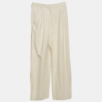 Max Mara Cream Linen Blend Pleated Wide-Leg Trousers