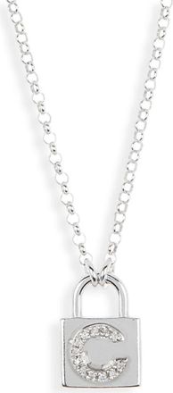 Meshmerise Diamond Padlock Initial Pendant Necklace - 0.12ct. in White-C at Nordstrom Rack