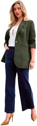Roaman's Plus Size Relaxed Boyfriend Blazer in Hunter Green at Nordstrom, Size 42