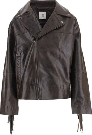 The Garment Fringed Brown Leather Jacket With Asymmetrical Zipper