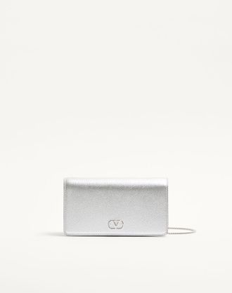 Valentino Garavani Mini Borsa A Tracolla VLogo Signature In Vitello Granato Laminato Donna SILVER UNI