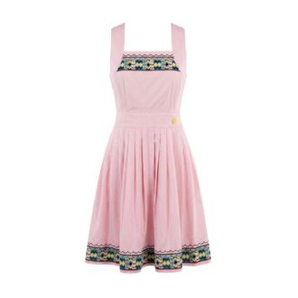 Trussardi Geborduurd Geploooid Kort Jurkje - Dames - Jurken - Roze - Maat: S Katoen