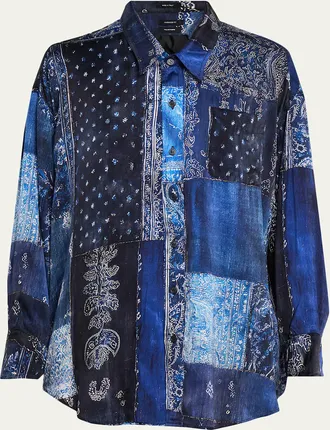R13 Long-Sleeve Silk Patchwork Shirt