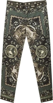 Dolce & Gabbana Katoenen broek met poppenprint - Dames - Slim Fit Broeken - Veelkleurig - L - Katoen - Broeken
