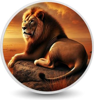 OEM Rey De La Sabana: Moneda Coloreada Le&oacute;n Al Atardecer