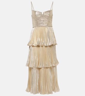 Self Portrait Metallic Tiered Midi Dress