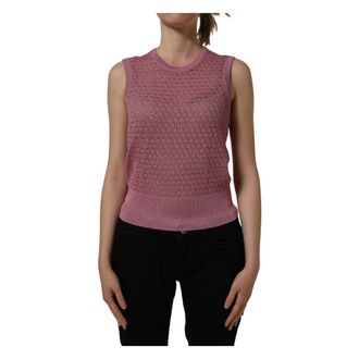 Dolce & Gabbana Truien & Vesten, Dames, Roze, L, Polyester, Mouwloze top met ronde hals