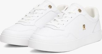 Tommy Hilfiger Womens Metallic Accent Leather Court Sneaker - White / Gold - US 6.5 / EU 37