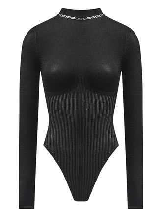 Mani&egrave;re De Voir underbust chain-detail bodysuit - women - Viscose/Nylon - S - Black