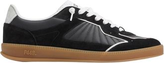 P448 Zwart/Witte Su&egrave;de Sneakers met Groene Accents - unisex - Sneakers - Zwart - 37 EU - Su&egrave;de - Schoenen