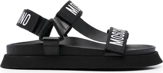 Moschino jacquard-logo strap sandals - women - Calf Leather/Rubber/Nylon/Polyurethane/Polyurethane - 35 - Black