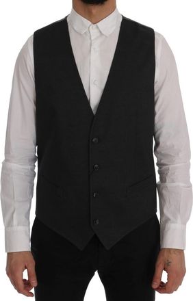 Dolce & Gabbana Mens Men Wool Vest Classic Vneck - Dark Grey Cotton - Size EU 52 (Mens)