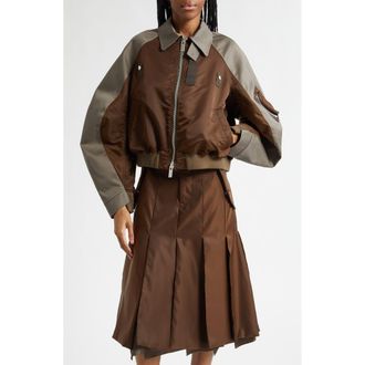 sacai Cotton Chino x Nylon Twill Jacket in Brown/Gray at Nordstrom, Size 2