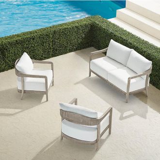 Frontgate Alessia 3-pc. Loveseat Set in Weathered Teak - Standard, Boucle Snow - Frontgate