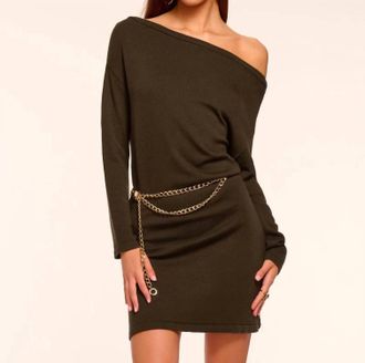 Ramy Brook Chance Merino Off-The-Shoulder Mini Dress In Deep Olive