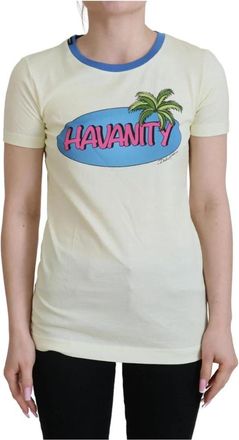Dolce & Gabbana Palmboom Grafische Tee Geel Katoen - Dames - T-shirts - Geel - S - Katoen - Tops
