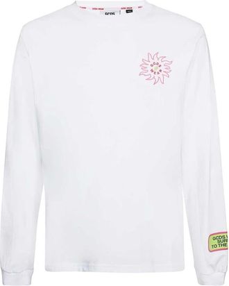 GCDS Katoenen T-shirt met Voorkant Borduurwerk - Heren - Longsleeves - Wit - 2XL - Katoen - Tops