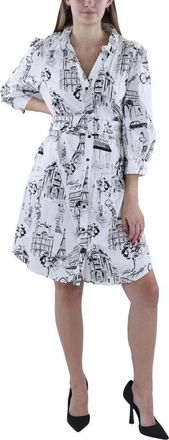 Karl Lagerfeld Shirt Dress Women White Graphic Print 3/4 Sleeve FTS1309