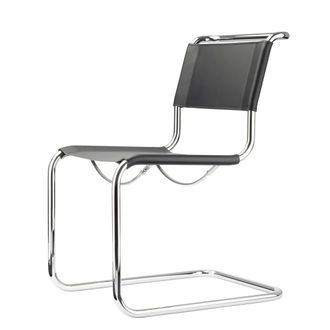 Thonet S 33 Stuhl, Chrom / Kernleder schwarz