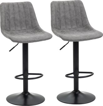 HOMCOM Set Of 2 Microfibre Retro Tub Bar Stools Metal Frame Footrest Seat Grey | TJ Hughes