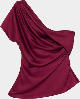 SIMKHAI Phoebe Draped Asymmetric Satin Top