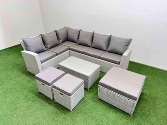 Fimous 9 Seater Corner Sofa Sets with Coffee Table 3 Stools Light Grey Mixed
