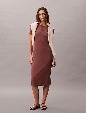 Calvin Klein Ribbed Cotton Logo Midi Dress