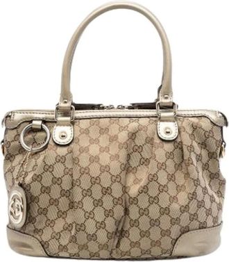 Gucci Pre-owned Handbags, female, Beige, Size: ONE SIZE Pre-owned Canvas Handbag