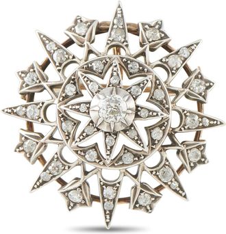 Luxury Bazaar Antique 14K Rose Gold and Silver 1.0ct Old Mine Cut Diamond Star Brooch MF04-091126