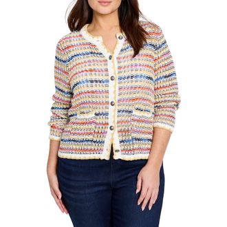 Nic+Zoe Coastal Stripe Cotton Blend Sweater in Neutral Multi at Nordstrom Rack, Size 1X