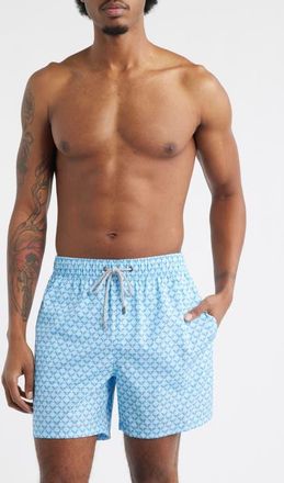 Vintage Summer Swimwear Print Stretch Volley Swim Trunks in Bright Blue at Nordstrom, Size Xx-Large