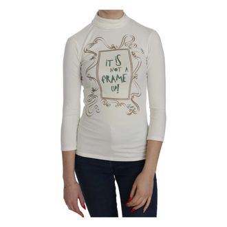 Exte Witte Blouse met Print en Col - Dames - Longsleeves - Wit - M - Katoen - Tops