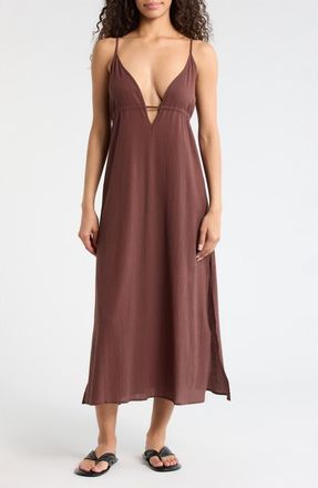 Sanctuary Crinkle Gauze Cover-Up Midi Dress in Espresso at Nordstrom, Size X-Large