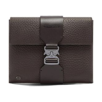 Piquadro Tassen, Heren, Bruin, ONE Size, Katoen, Leren Clutch met Rauwgesneden Randen