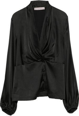 D.exterior Geplooide blouse met knoopsluiting - Dames - Blouses - Zwart - M - Overhemden