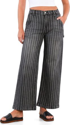 HINT OF BLU Stripe High Rise Wide Leg Jeans in Grey Stripes at Nordstrom, Size 25