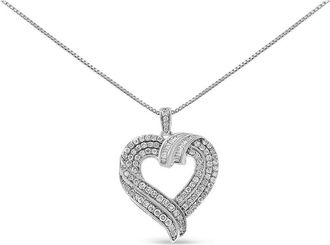 House of Brilliance Silver 1.00 Cttw Baguette Diamond Composite Open Heart Pendant Necklace in White at Nordstrom
