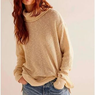 Free People Tommy Sweater Womens Toasted Almond Turtle Neck Pullover RED07