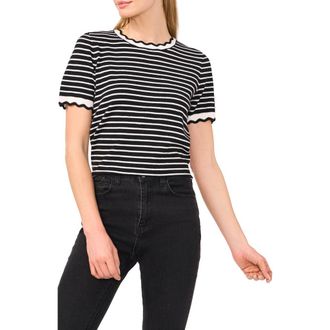 CeCe by Cynthia Steffe Stripe Scallop Neck Sweater in Rich Black at Nordstrom Rack, Size Medium