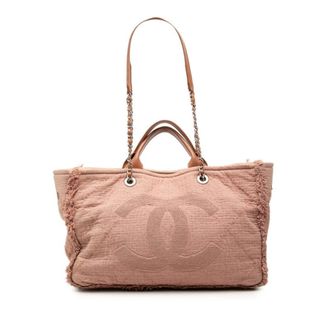 Chanel Pink Canvas Leather Shoulder Bag Tote Bag (Pre-Owned)
