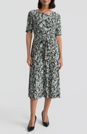 Kasper Print Tie Belt A-Line Dress in Black Multi at Nordstrom, Size 16