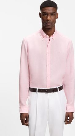HUGO BOSS Leinenhemd BOSS LIAM, Herren, Gr. XXL, N-Gr, open pink690, Web, Obermaterial: 100% Leinen, unifarben, regular fit normal, 1-Knopf-Manschette, Hemden L