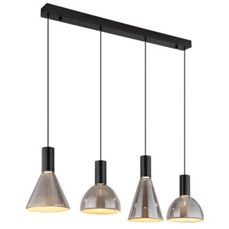 Netlighting Labora Bar Pendant Matt Black Smoke Glass Shade 4x LED 3000K