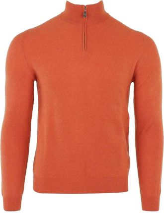 Fedeli Mens Honeycomb Cashmere Quarter Zip In Rame
