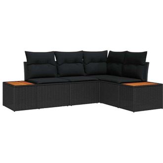 vidaXL vidaXL Set Divano da Giardino con cuscino 4 pcs Nero Polyrattan