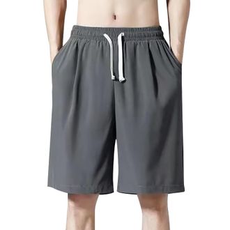 Generic Mens Summer Thin Large Plus Size Ice Shorts with Deep Pockets Breathable Lightweight Elastic Waist Loose Casual Shorts Drawstring Sports Jogging Runni
