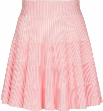 Balmain A-lijn Rok van Getextureerd Breisel - Dames - Korte rokken - Roze - 2XS - Polyester - Rokken