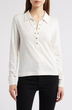 Frame Denim The Snap Long Sleeve Linen Blend Henley in Alabaster at Nordstrom, Size X-Large